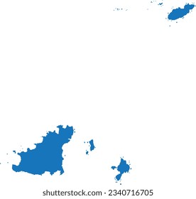 BLUE CMYK color detailed flat stencil map of the European country of GUERNSEY on transparent background