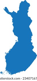 BLUE CMYK color detailed flat stencil map of the European country of FINLAND on transparent background