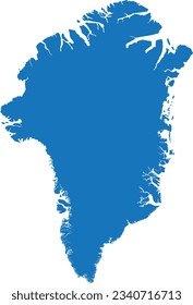 BLUE CMYK color detailed flat stencil map of the European country of GREENLAND on transparent background