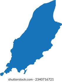 BLUE CMYK color detailed flat stencil map of the European country of ISLE OF MAN on transparent background