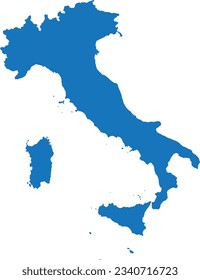 BLUE CMYK color detailed flat stencil map of the European country of ITALY on transparent background