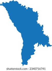 BLUE CMYK color detailed flat stencil map of the European country of MOLDOVA on transparent background