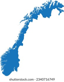 BLUE CMYK color detailed flat stencil map of the European country of NORWAY on transparent background