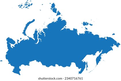 BLUE CMYK color detailed flat stencil map of the European country of RUSSIA on transparent background