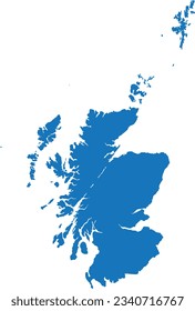 BLUE CMYK color detailed flat stencil map of the European country of SCOTLAND on transparent background