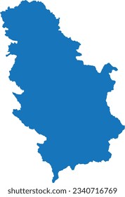 BLUE CMYK color detailed flat stencil map of the European country of SERBIA (with KOSOVO) on transparent background