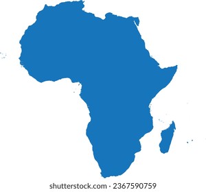 BLUE CMYK color detailed flat stencil map of the continent of AFRICA on transparent background