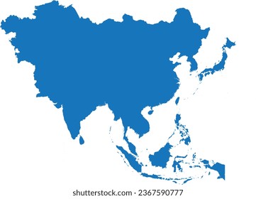 BLUE CMYK color detailed flat stencil map of the continent of ASIA on transparent background