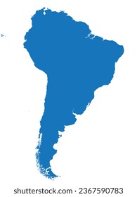 Color BLUE CMYK mapa plano detallado del continente de SUDAMÉRICA sobre fondo transparente