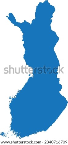 BLUE CMYK color detailed flat stencil map of the European country of FINLAND on transparent background