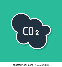 Blue CO2 emissions in cloud icon isolated on green background. Carbon dioxide formula, smog pollution concept, environment concept.  Vector Illustration