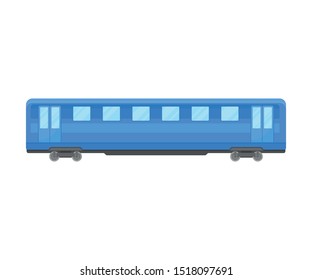 Blue Coach Of Suburban Electrical Train Flat Vector Illustration