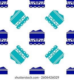 Blue Coal train wagon icon isolated seamless pattern on white background. Rail transportation.  Vector