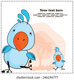 Blue cockatoo parrot, greeting card, vector illustration