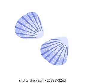 Blue cockleshells. Cute sea shells, exotic scallops. Ocean or beach decor, tropical seashells. Drawing cockles, mollusks. Undersea clams, shellfishes. Flat isolated vector illustration on white