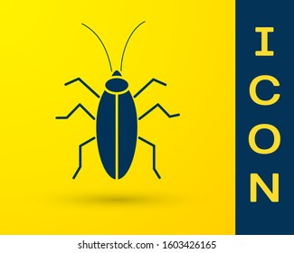 Blue Cockroach icon isolated on yellow background.  Vector Illustration
