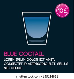 Blue cocktail card template with price and flat background