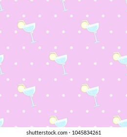 blue cocktail cartoon object seamless pattern on purple background, vector illustration