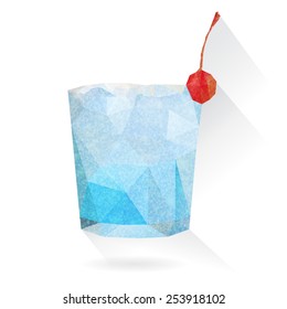 Blue cocktail with cherry in a glass isolated on a white background