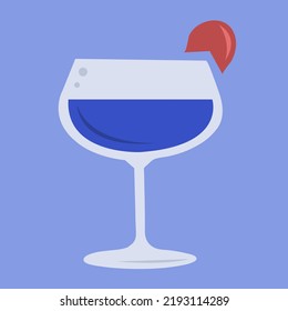 Blue cocktail flat vector illustration. Cute blue cocktail cartoon vector illustration for graphic design and decorative element