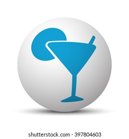 Blue Cocktail icon on sphere on white background
