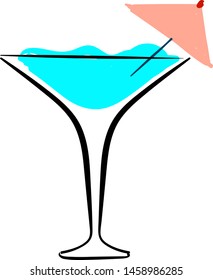 Blue cocktail, illustration, vector on white background.