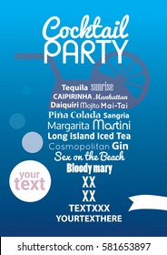 Blue cocktail menu party background invitation poster.