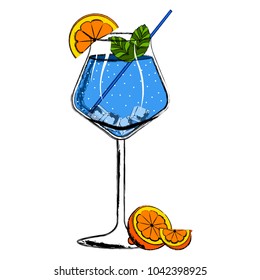 Blue cocktail with orange slices