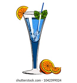 Blue cocktail with orange slices