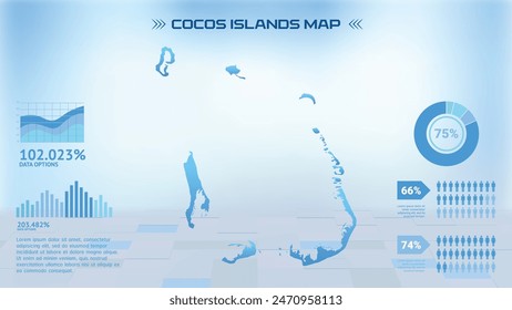 Blue Cocos Islands Map with States, Political Cocos Islands infographic map vector illustration