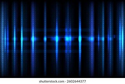 Blue code streams descend, creating a dynamic digital abstract with technological and futuristic aesthetic.