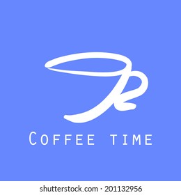 Blue coffee background with sketch cup.