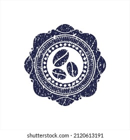 Blue coffee bean icon inside rubber texture. 