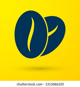 Blue Coffee beans icon isolated on yellow background. Vector Illustration