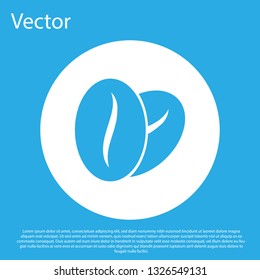 Blue Coffee beans icon isolated on blue background. White circle button. Flat design. Vector Illustration