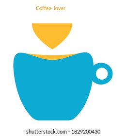 Blue coffee cup with the drop and text coffee lover on white background
