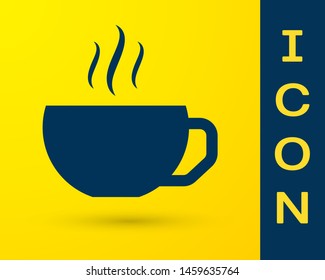 Blue Coffee cup flat icon isolated on yellow background. Tea cup. Hot drink coffee.  Vector Illustration