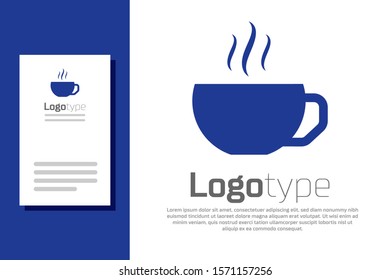 Blue Coffee cup flat icon isolated on white background. Tea cup. Hot drink coffee. Logo design template element. Vector Illustration