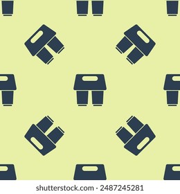 Blue Coffee cup to go icon isolated seamless pattern on yellow background.  Vector
