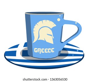 Blue coffee cup with Greece flag and helmet picture