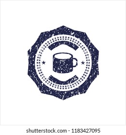 Blue coffee cup icon inside rubber grunge texture seal