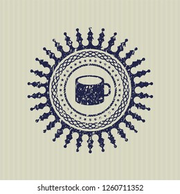 Blue coffee cup icon inside distress rubber texture