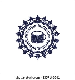 Blue coffee cup icon inside grunge seal