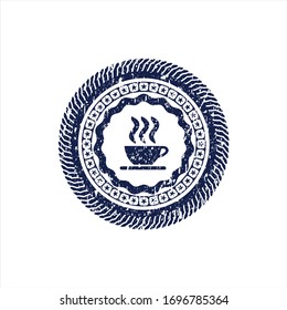 Blaue Kaffeetassen-Ikone mit Gummistempel