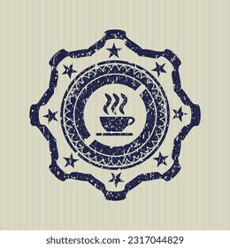Blue coffee cup icon inside rubber texture. 
