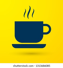 Blue Coffee cup icon isolated on yellow background. Tea cup. Hot drink coffee. Vector Illustration