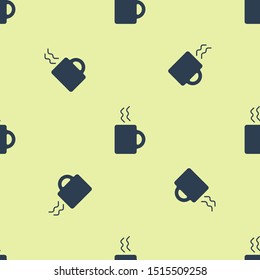 Blue Coffee cup icon isolated seamless pattern on yellow background. Tea cup. Hot drink coffee.  Vector Illustration