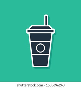 Blue Coffee cup icon isolated on green background. Disposable coffee cup with hot coffee.  Vector Illustration