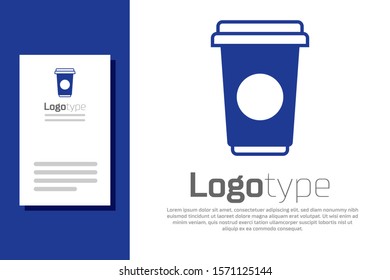 Blue Coffee cup icon isolated on white background. Disposable coffee cup with hot coffee. Logo design template element. Vector Illustration