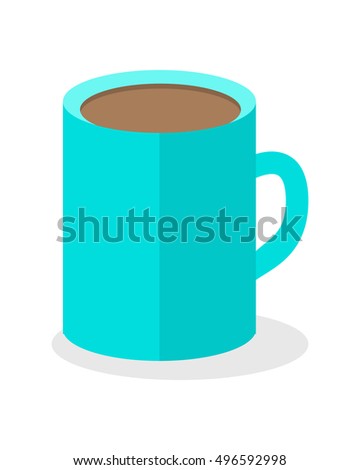 Blue coffee cup isolated on white. Hot strong coffe beverage. Icon symbol of energetic drink. Tea, cacao, espresso americano in mug with handle. Make pause in the office work. Refreshing drink. Vector